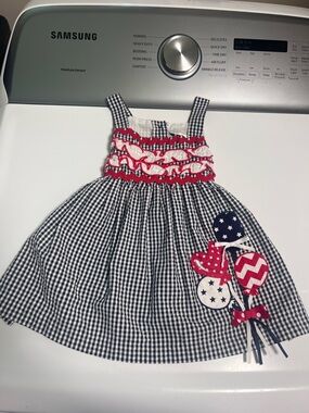 Rare Editions Navy Gingham Sundress with Red & White Balloon Appliqués